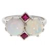 Platinum Opal And Ruby Cabochon Ring