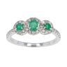 9ct White Gold Diamond And Emerald Triple Cluster Ring by Anya Belle