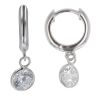 Silver Cubic Zirconia Drop Hoop Earrings By Icesia