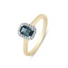 9ct Yellow Gold London Blue Topaz Diamond Halo Ring