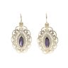 14ct Yellow Gold Large Purple Stone Set Earrings