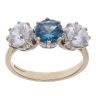 9ct Yellow Gold Blue Topaz and Cubic Zirconia Three Stone Ring