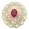 14ct Yellow Gold Red Gemstone Patterned Ring