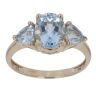 9ct Yellow Gold Blue Topaz Three Stone Ring