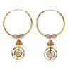 22ct Yellow and White Gold Orbit Drop Hoop Earrings