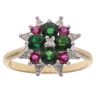18ct Yellow Gold 0.10ct Diamond, Diopside And Ruby Cluster Ring