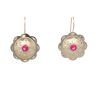 14ct Yellow Gold Red Gemstone Floral Drop Earrings