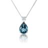 9ct White Gold London Blue Topaz And 0.07ct Natural Diamond Pear Pendant