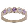 9ct Yellow Gold Cubic Zirconia and Amethyst Five Stone Ring