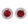 Silver Cubic Zirconia And Red Gemstone Heart Cluster Stud Earrings by Icesia