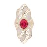 14ct Yellow Gold Cubic Zirconia and Red Gemstone Ring