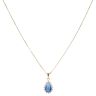 Gold Plated Silver Blue Gemstone and Cubic Zirconia Tear Drop Cluster Pendant and Chain 18"