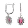 Silver Red Gemstone and Cubic Zirconia Cluster Earrings