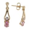 9ct Yellow Gold 0.05ct Diamond and Pink Gemstone Drop Earrings