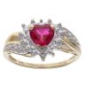 9ct Yellow Gold 0.02ct Diamond and Created Ruby Heart Cluster Ring