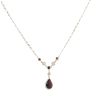 9ct Yellow Gold Garnet and Pearl Fancy Drop Pendant and Chain 16"