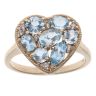 9ct Yellow Gold Aquamarine and Cubic Zirconia Heart Cluster Ring