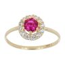 14ct Yellow Gold Cubic Zirconia And Red Gemstone Cluster Ring