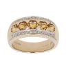 9ct Yellow Gold 0.10ct Brilliant Cut Diamond and Orange Gemstone Three Row Ring