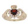 9ct Yellow Gold Cubic Zirconia and Garnet Claddagh Ring
