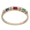 14ct Yellow Gold 0.10ct Diamond, Emerald, Ruby and Sapphire Ring