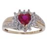 9ct Yellow Gold 0.03ct Diamond and Created Ruby Heart Cluster Ring