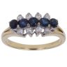 18ct Yellow Gold 0.25ct Diamond and Sapphire Three Row Cluster Ring