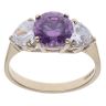 9ct Yellow Gold Amethyst and Cubic Zirconia Three Stone Ring