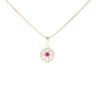 Children's 14ct Yellow Gold Flower Cubic Zirconia And Red Gemstone Pendant And Chain 18"