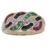 9ct Yellow Gold 0.10ct Diamond Emerald Ruby and Sapphire Ring