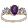9ct Yellow Gold Amethyst and Aquamarine Three Stone Ring