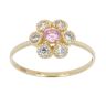 14ct Yellow Gold Pink Flower Cubic Zirconia Stone Set Ring