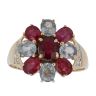9ct Yellow Gold 0.05ct Diamond, Aquamarine and Ruby Cluster Ring