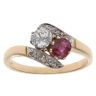 14ct Yellow Gold 0.55ct Diamond and Ruby Two Stone Twist Ring