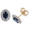 9ct Yellow Gold Certificated Sapphire And Diamond Cluster Stud Earrings