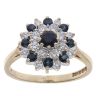 9ct Yellow Gold Sapphire and Cubic Zirconia Cluster Ring