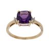 9ct Yellow Gold 0.05ct Brilliant Cut Diamond and Amethyst Single Stone Ring