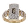 14ct Yellow Gold Monaco Classic Pave Link Cubic Zirconia Signet Ring