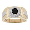 14ct Yellow And White Gold Cubic Zirconia And Black Gemstone Signet Ring