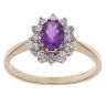 9ct Yellow Gold CubIc Zirconia and Amethyst Cluster Ring