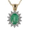 18ct Yellow Gold Emerald and Diamond Cluster Pendant and Chain 18"
