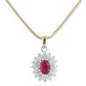 18ct Yellow And White Gold 0.90ct Brilliant Cut Diamond And Ruby Cluster Pendant And Chain 18"