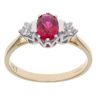 9ct Yellow Gold Red Gemstone And Cubic Zirconia Three Stone Ring