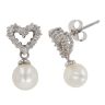 14ct White Gold 0.15ct Diamond And Pearl Heart Drop Earrings