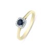 9ct Yellow Gold Black Sapphire Diamond Halo Solitaire Ring