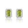 Silver 18ct Yellow Gold Plated Peridot Emerald Cut Diamond Halo Stud Earrings