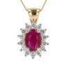 18ct Yellow Gold Ruby and Diamond Cluster Pendant and Chain 16"