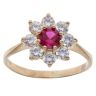 18ct Yellow Gold Cubic Zirconia and Ruby Flower Cluster Ring