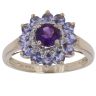 9ct Yellow Gold 0.10ct Brilliant Cut Diamond Tanzanite and Amethyst Cluster Ring