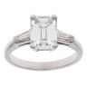 Platinum 2.50ct Emerald and Tapered Baguette Cut Diamond Solitaire Ring